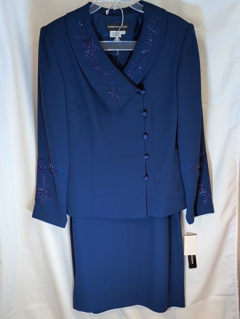 Donna Morgan Navy Blue Beaded Jacket and Skirt Set